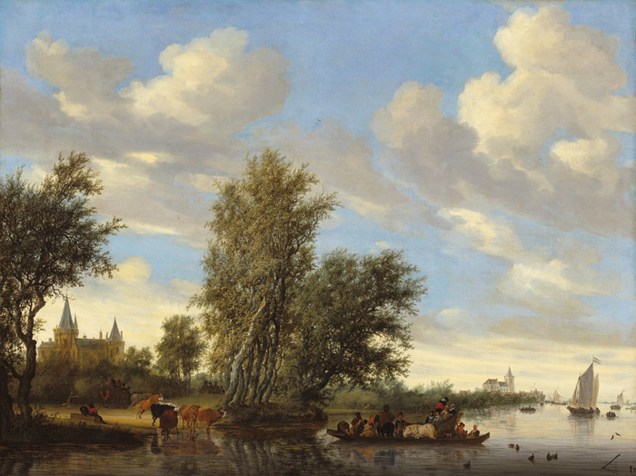 Salomon van Ruysdael, Paisaje de río con barcaza (1649)